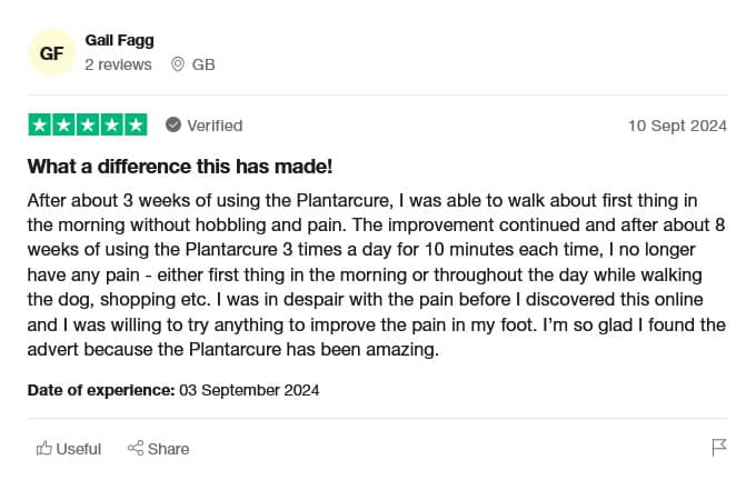 Customer review after successful plantar fasciitis treatment